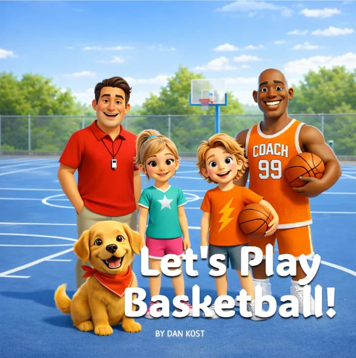 Let’s Play Basketball audiobook cover with the Champion MVP characters