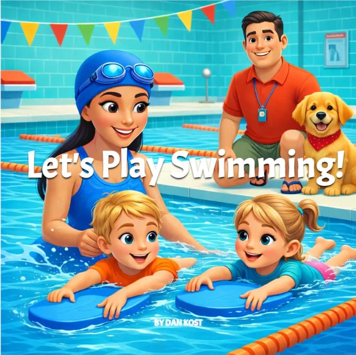 Let’s Go Swimming audiobook cover with the Champion MVP characters