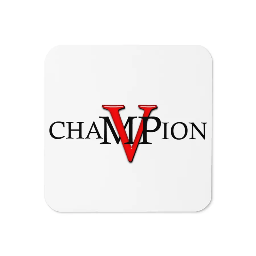 Champion MVP cork-back coaster with the Champion MVP logo